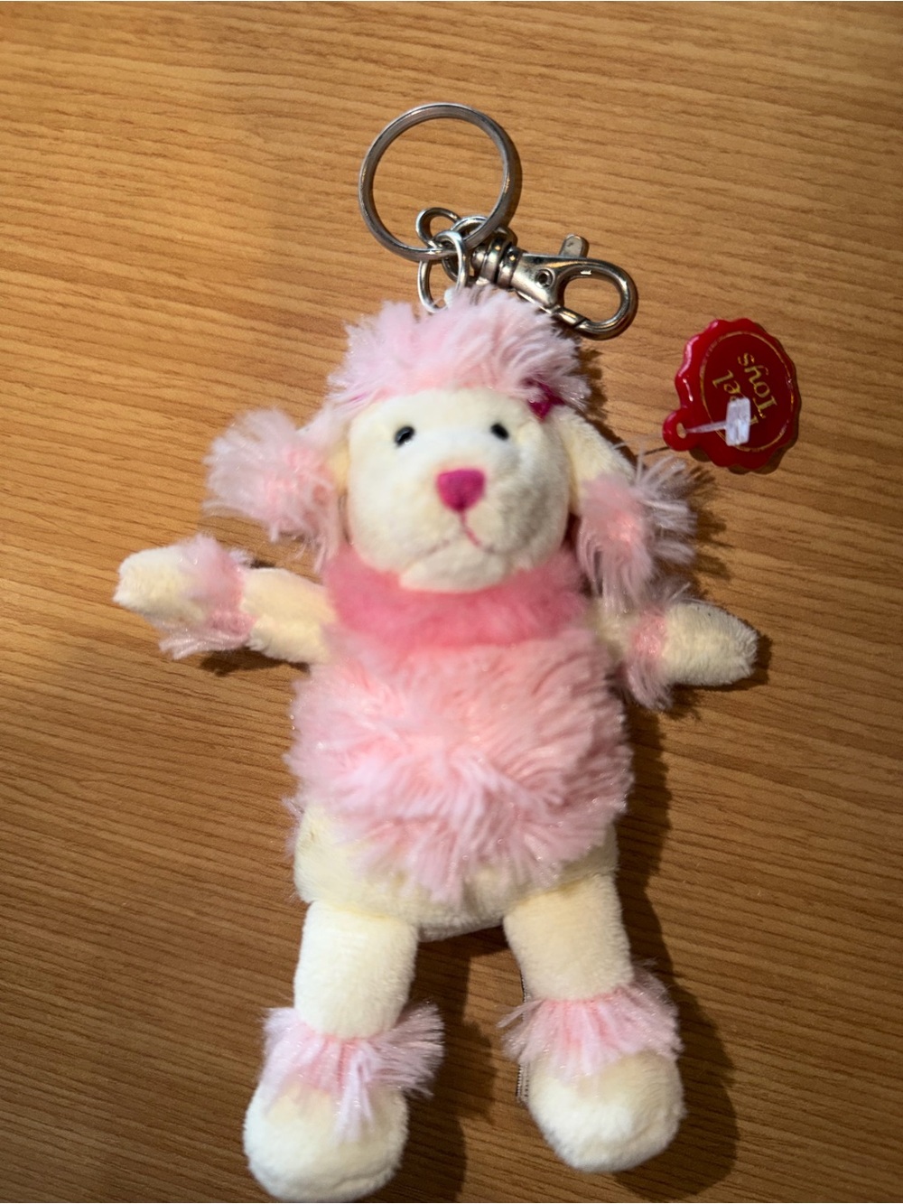 Vintage Pink Plush Poodle Keychain for Small Pets and Accessories